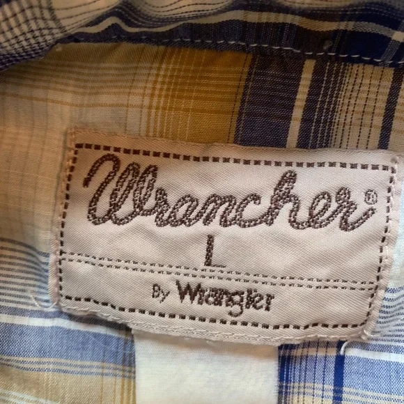 Wrangler Wrancher Pearl Snap Western Shirt Men’s Blue Plaid Size Large Cowboy - Picture 10 of 16